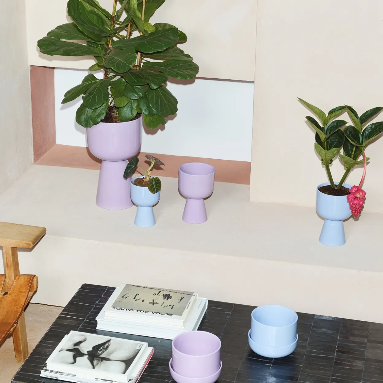 Kruka med fat aqua S